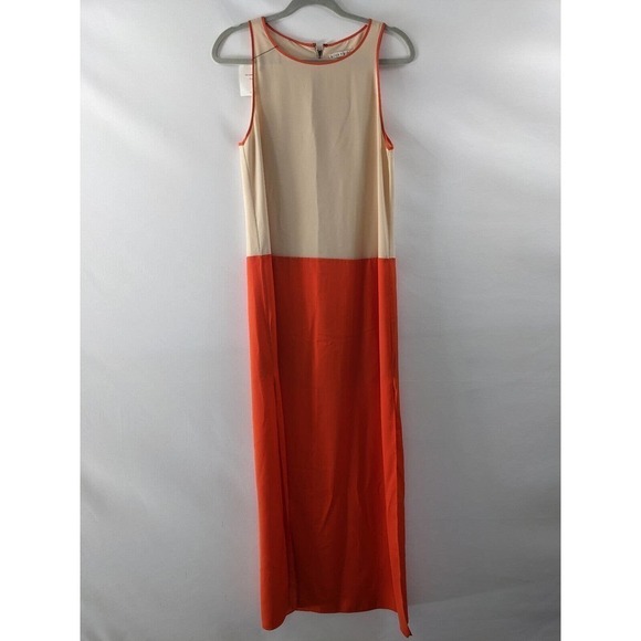Alice + Olivia Maxi Dress Beige Orange Color Block Small Lined Zipper Sleeveless - Picture 1 of 7